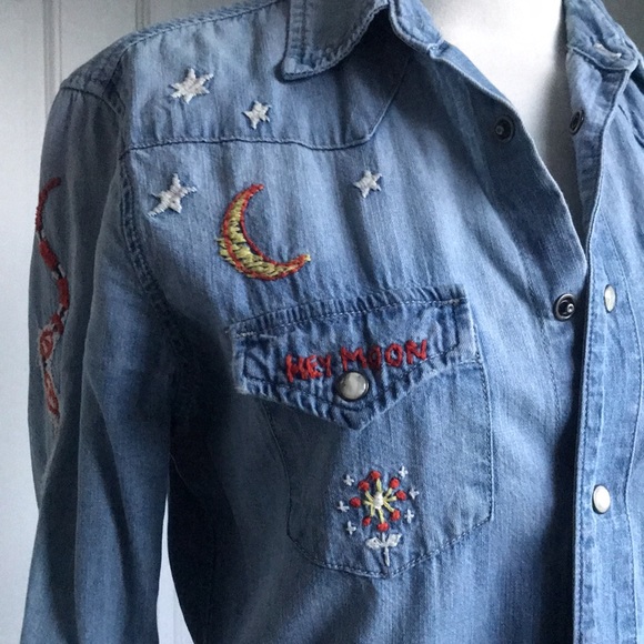 MOTHER Denim Embroidered Shirt - Blue - Picture 4 of 11